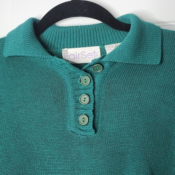 VINTAGE FAIRSET BOLD GREEN POLO PULLOVER KNIT SWEATER SIZE XL - Picture 3 of 5
